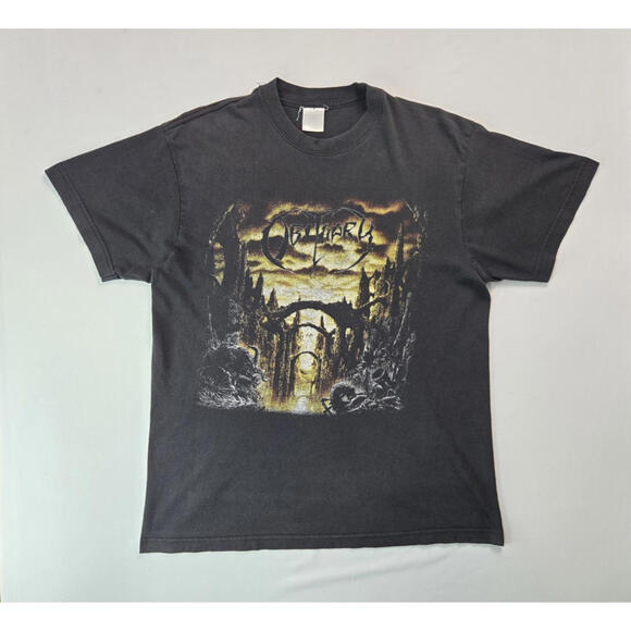 Obituary Vintage 90s Anthology Double Sided Graphic Black Shirt Men M RARE EURO - Picture 1 of 7
